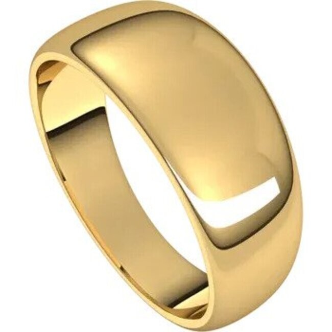 SIZE 4.5 – 8mm Wide Round Tapered Wedding Band 10k Yellow Gold Standard Fit Ring
