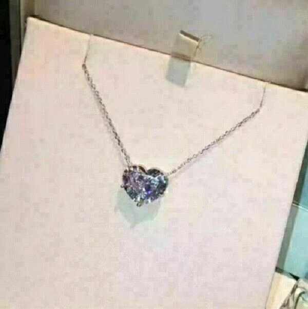 3Ct Heart Cut VVS1/D Diamond Solitaire Pendant 14K White Gold Finish Free Chain