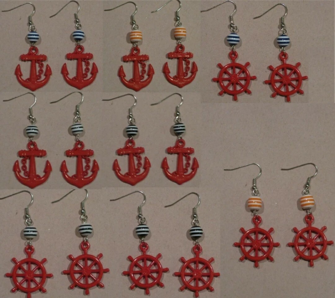 Valentine RED Anchor Rockabilly Mod Nautical Earrings patriotic Hamptons Montauk