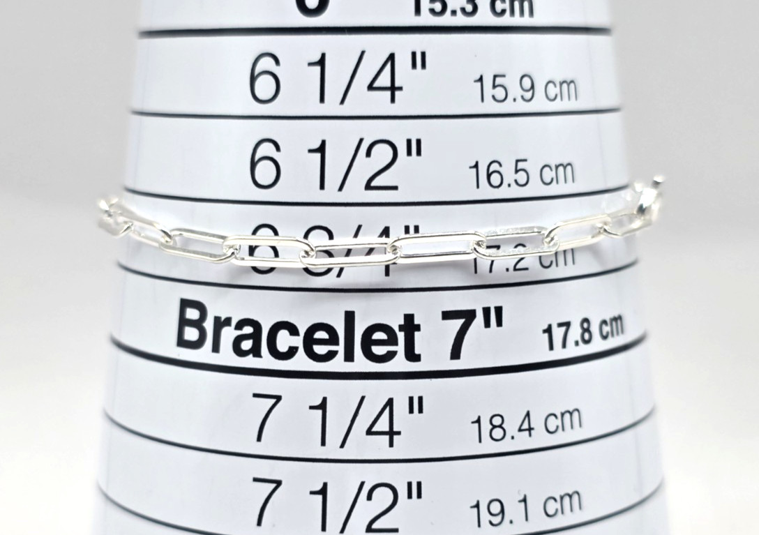 Sterling Silver Paper Clip Chain Bracelet 3.2 mm Size 6.75 Adjustable Italy NWOT