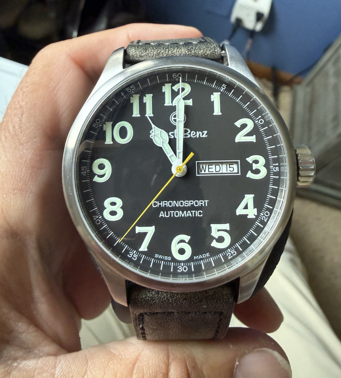 Ernst Benz ChronoSport Automatic Black Dial Day/Date Silver Case Gray Strap
