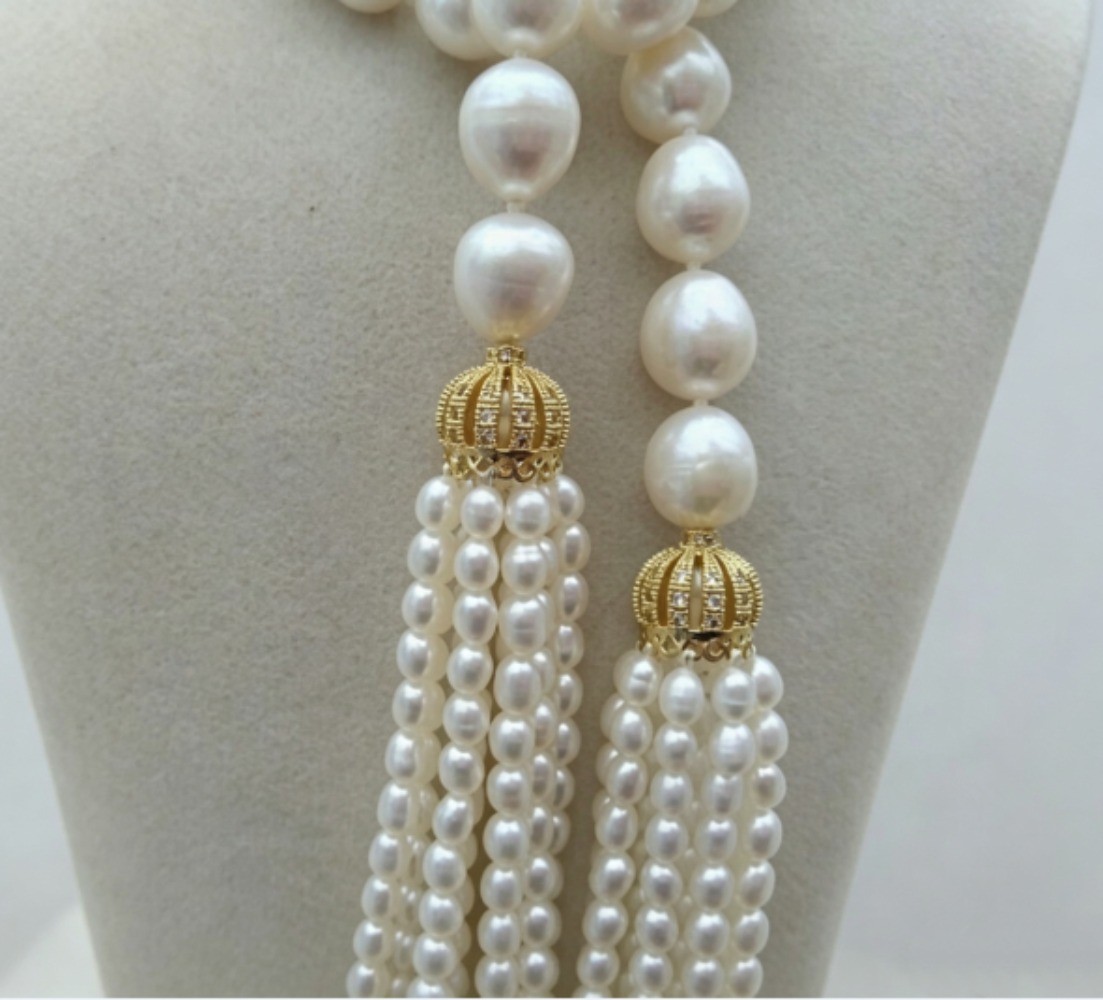 Exquisite 11-12mm Natural White South Sea Baroque Pearl Tassel Necklace 36-100”