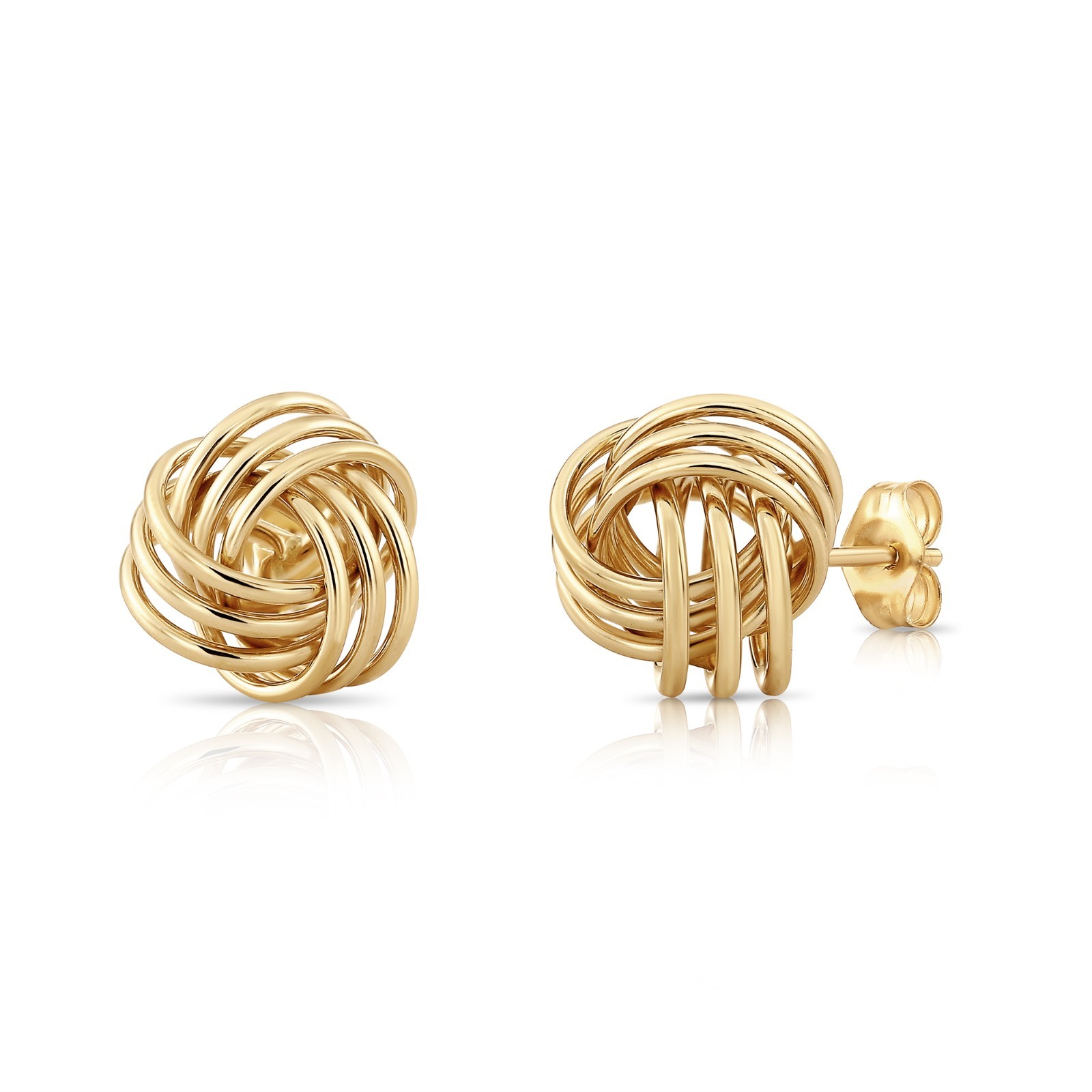 14K Real Solid Gold Polished Love Knot Sleeper Studs Earrings Push-back 11mm