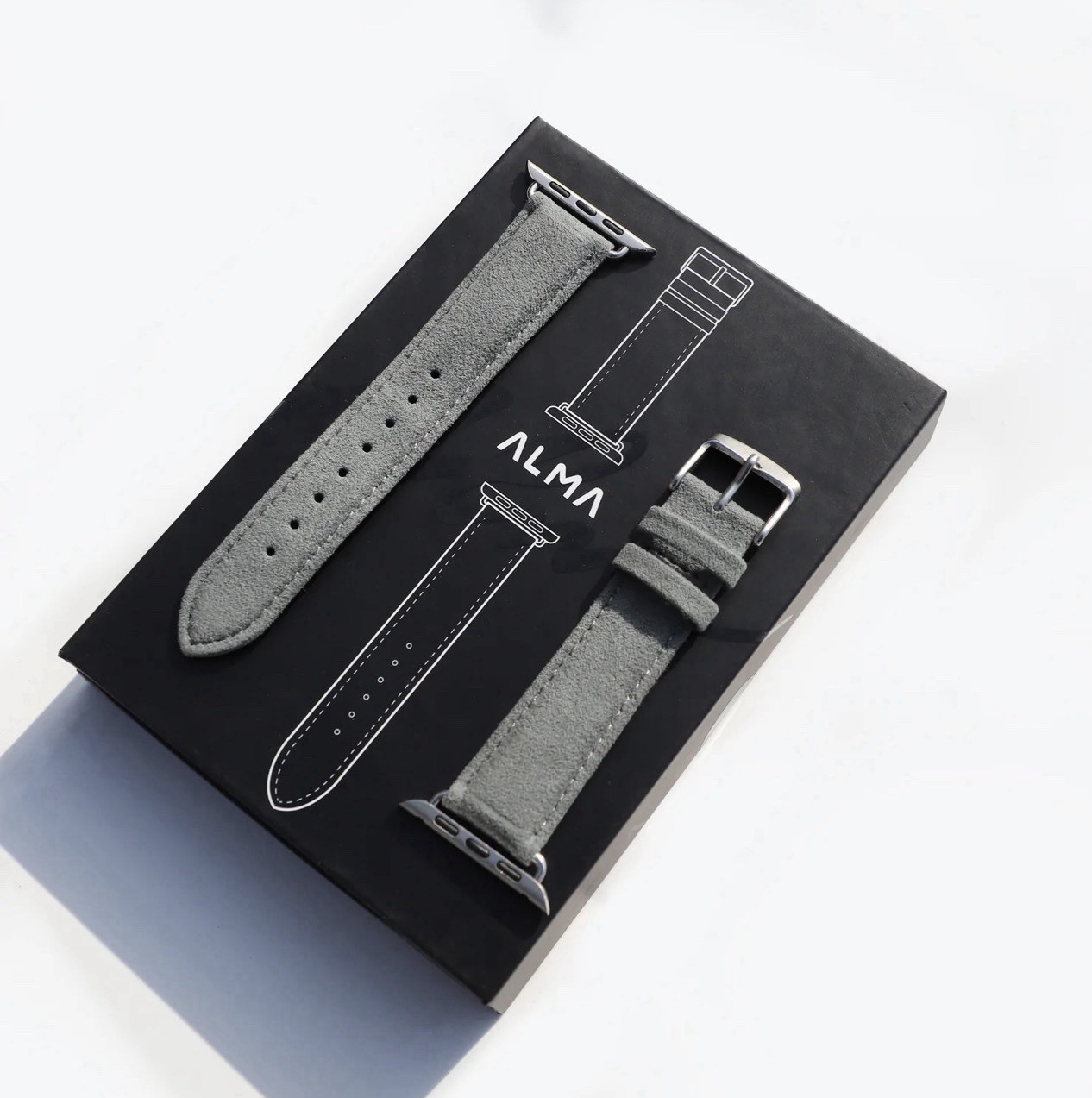 ALCANTARA APPLE WATCH BUCKLE BANDS Gray And Navy Available
