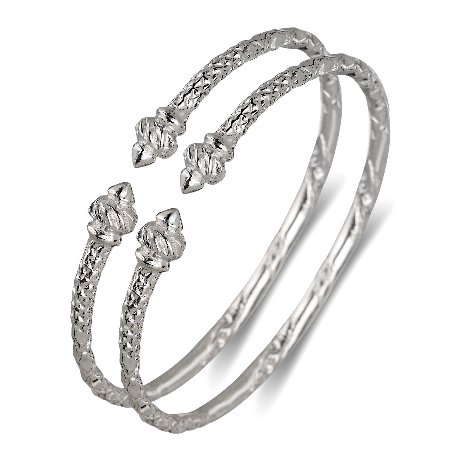 Torch End Taj Mahal Ends .925 Sterling Silver West Indian Bangles, 1 pair