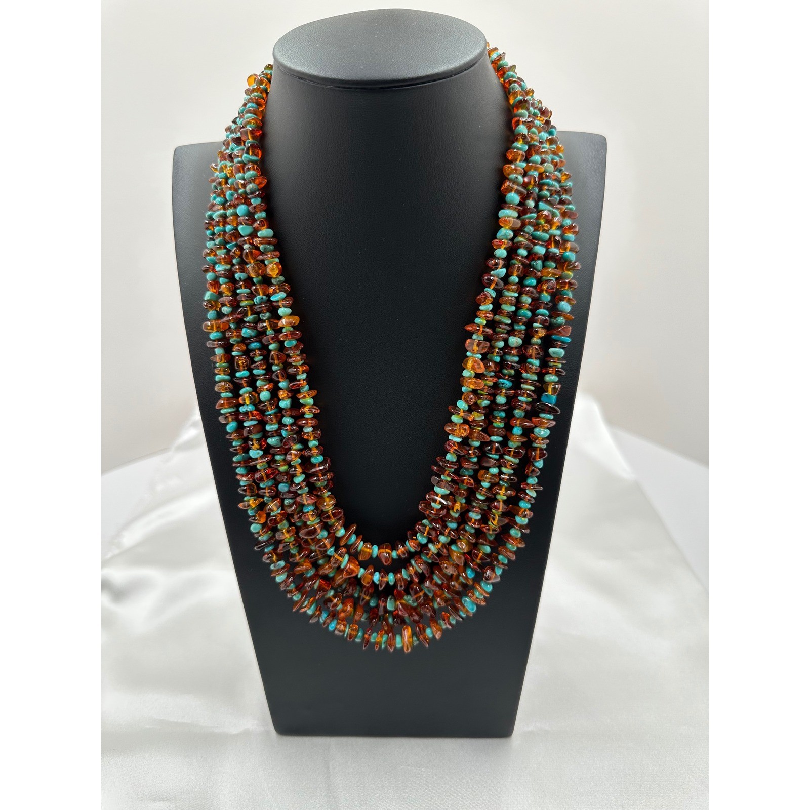Jay King Mine Finds Sterling Silver Amber and Turquoise 5 Strand Necklace 925