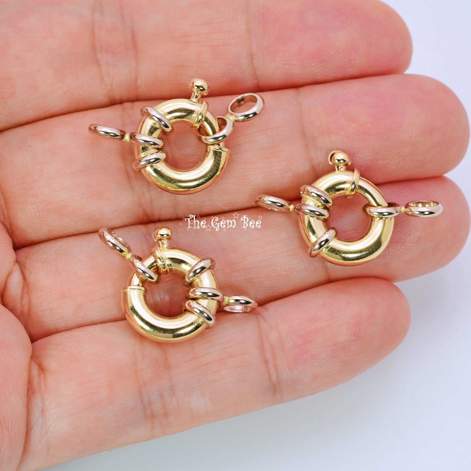 12.9MM 18k Solid Yellow Gold Designer Italy Spring Bolt Ring Sailor’s Clasp
