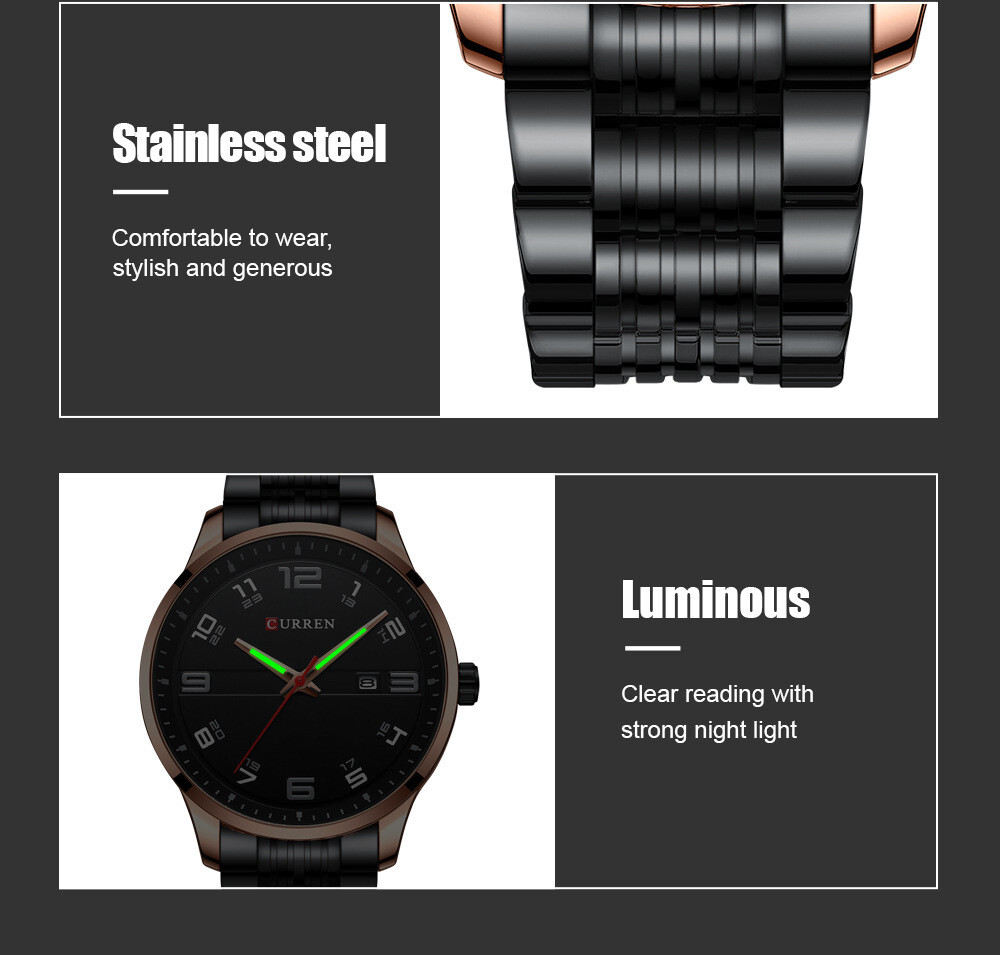 CURREN Men Quartz Watches Steel Watch Luminous Casual Business Male Wristwatch