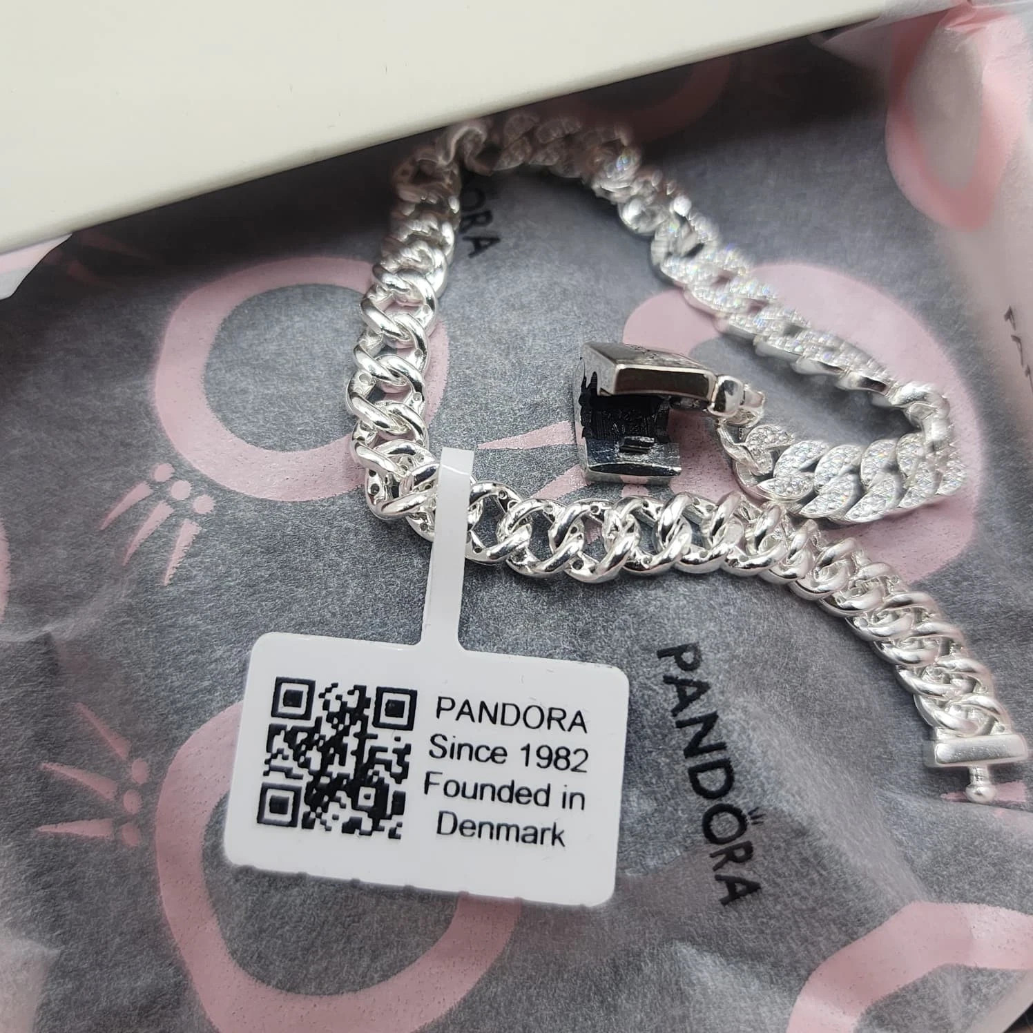PANDORA S925 ALE TIMELESS PAVÉ CUBAN BRACELET AUTHENTIC 593008C01 Free Shipping!