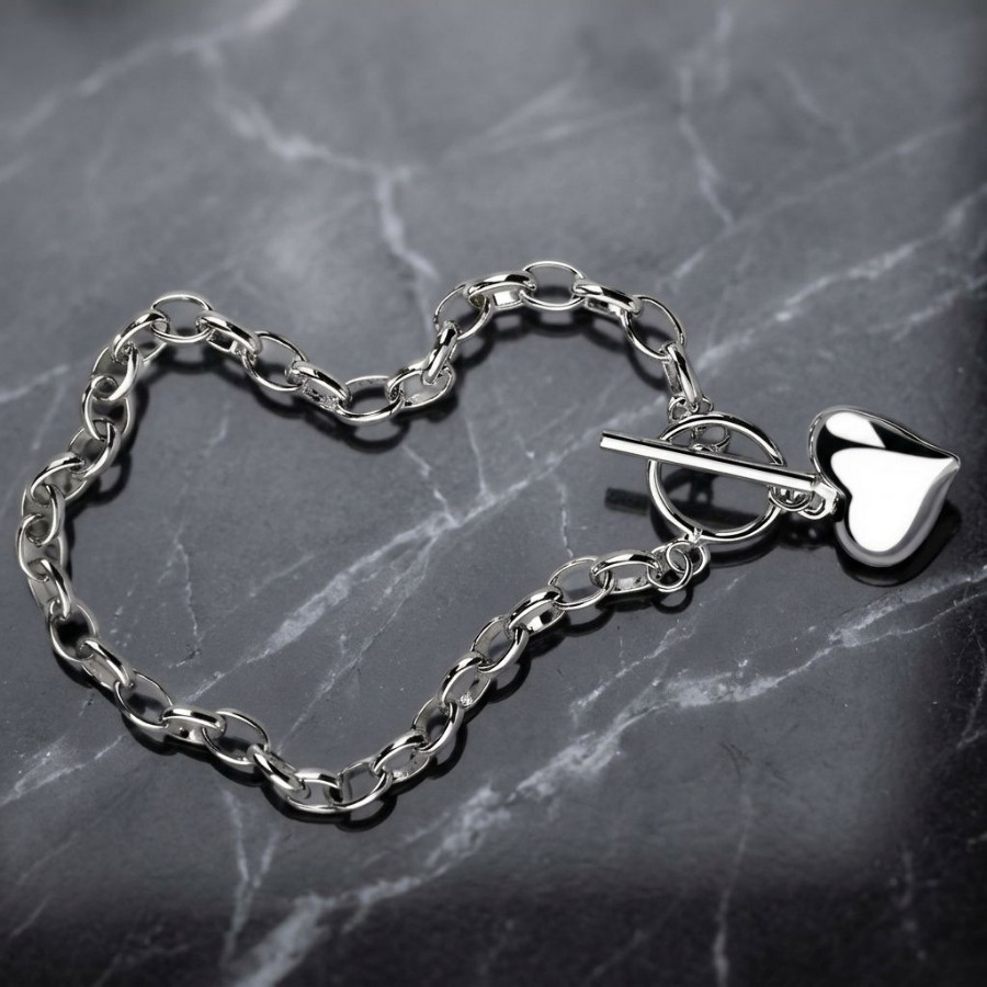 Women Beautiful Heart Charm Bracelet 925 Sterling Silver Girls Jewelry Gift