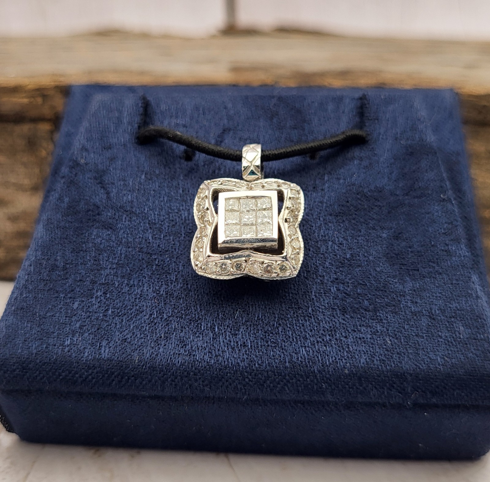 Heavy! 18K White Gold Square Princess Cut Diamond Pendant Charm Signed H.O.B.