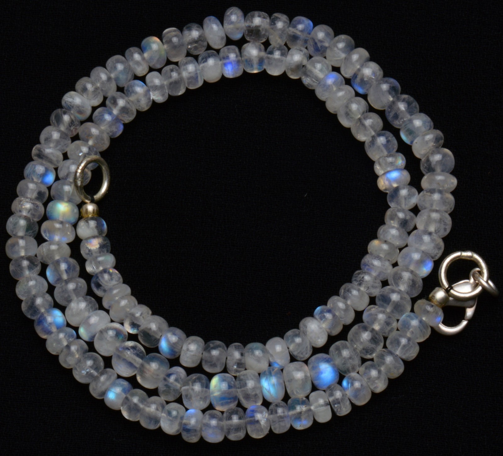Natural Gem Strong Blue Fire Rainbow Moonstone 5.5MM Rondelle Beads Necklace 17″