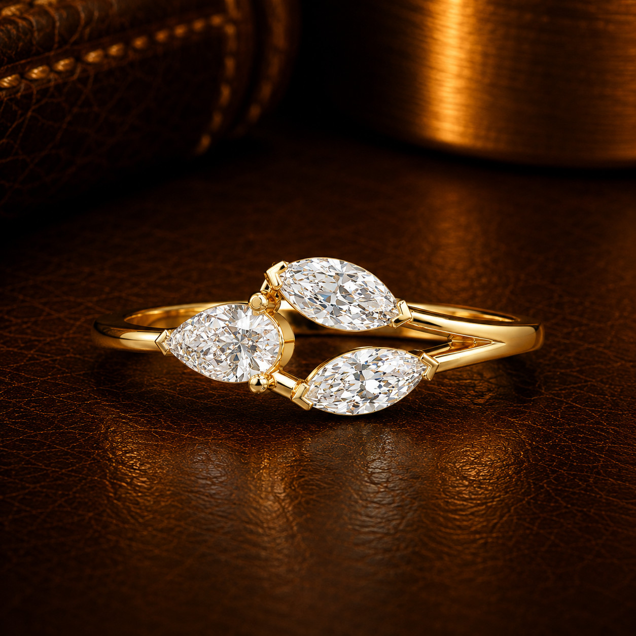 Pear Marquise Cut Lab Grown Diamond Engagement Ring 925 Silver 0.40 CTW DEF VVS