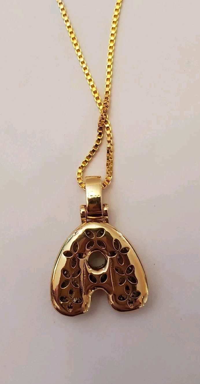 Zircon Initial ‘A’ Pendant Gold Tone Box Chain Necklace 16 ” With 2 ” Extender