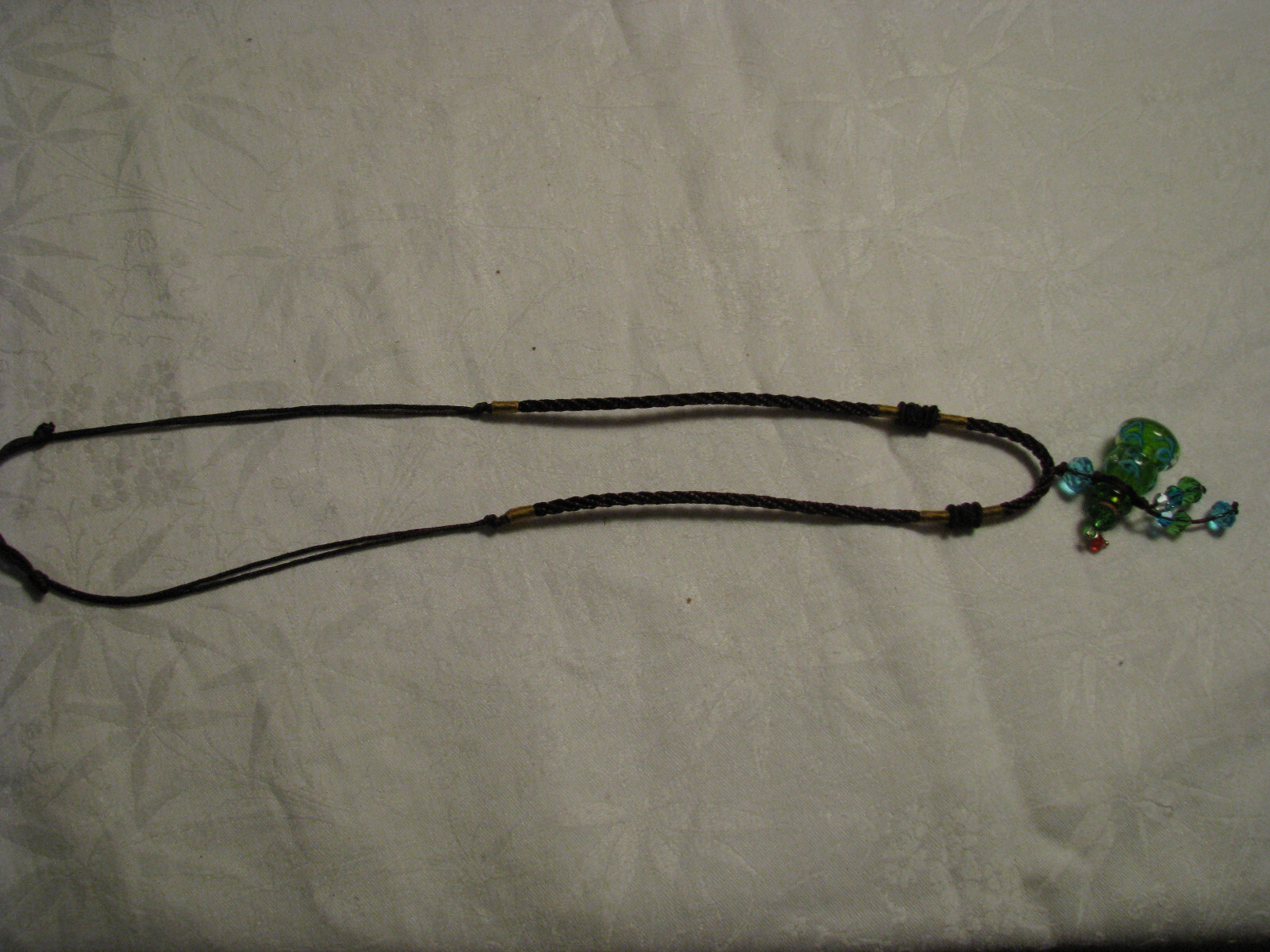 Adjustable Corded Art Crystal Glass Bottle Pendant & Beaded Necklace 20″ to 26″