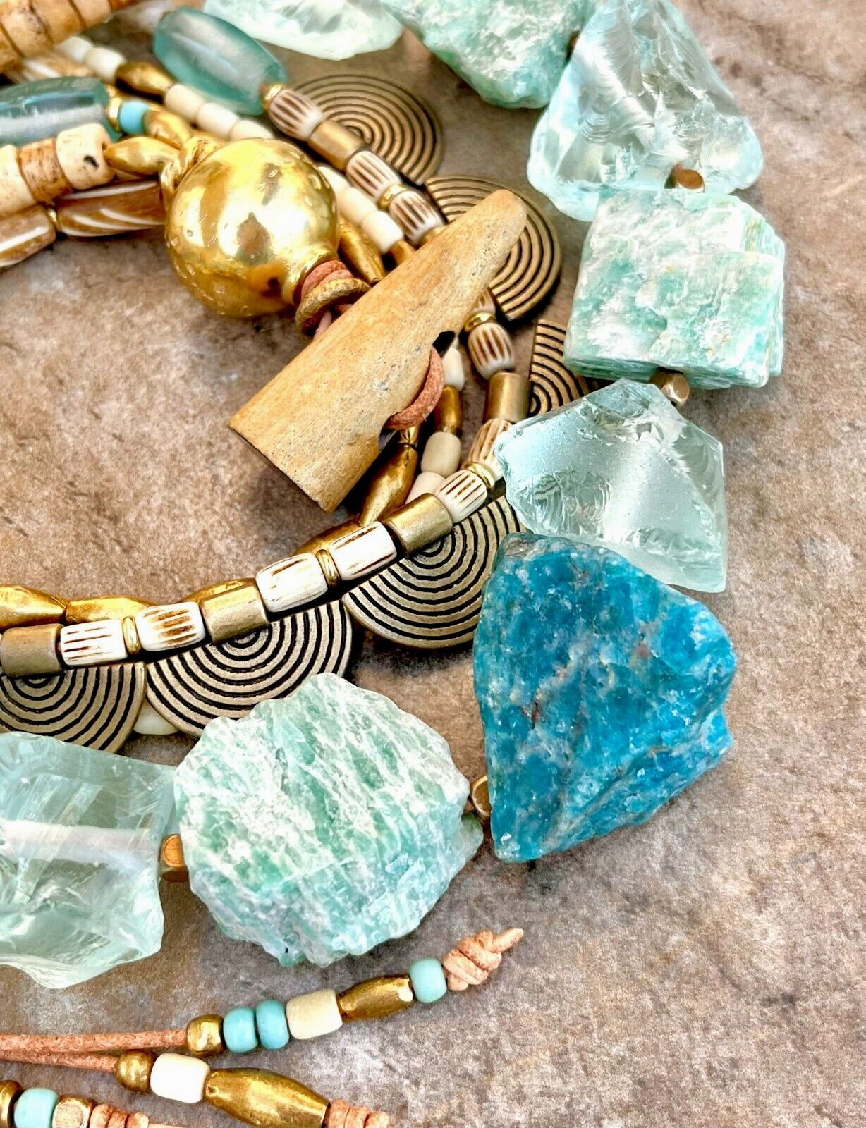 Bohemian Choker Chunky Amazonite, Crystal, Apatite and African Tribal Beads
