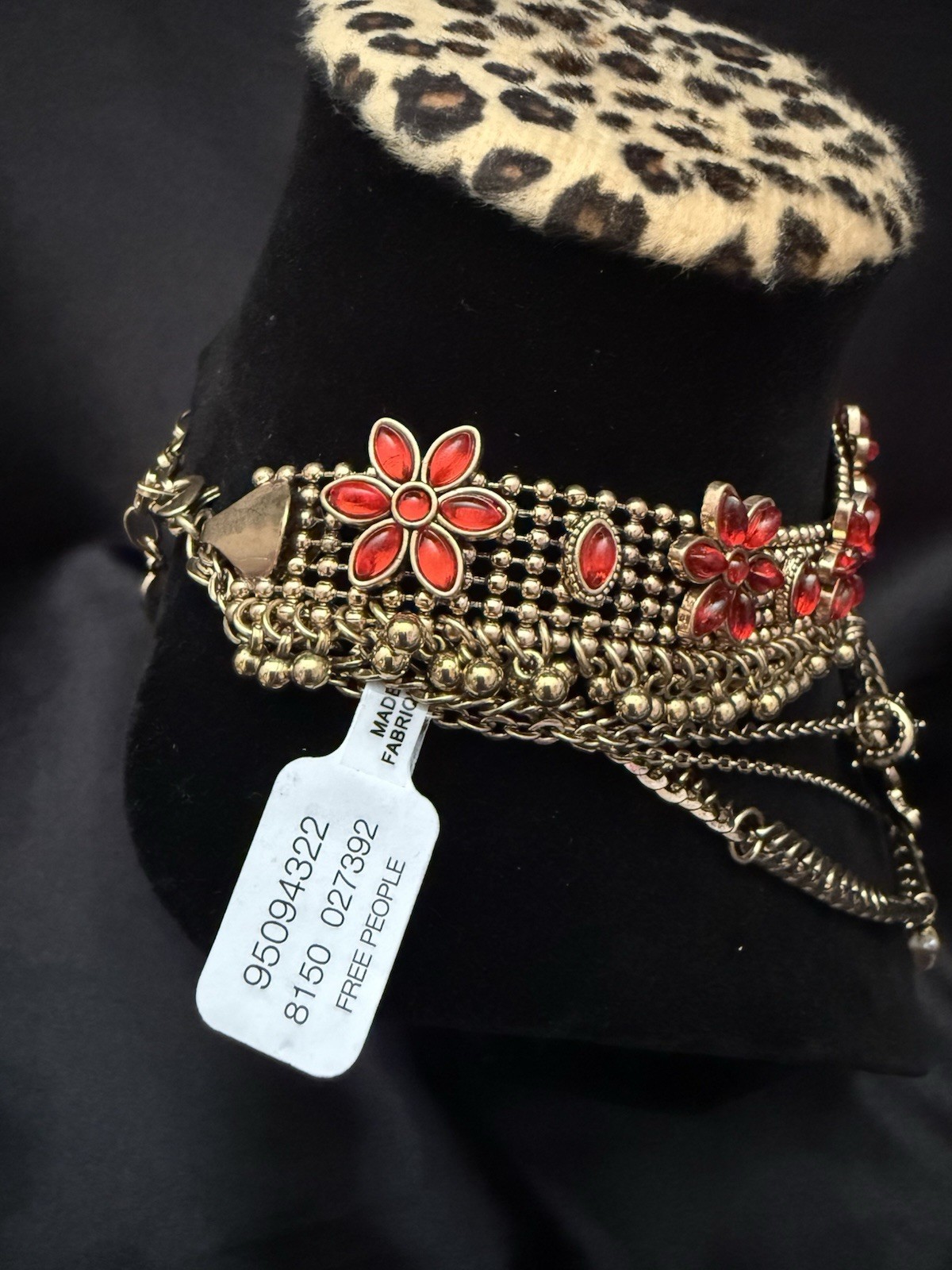 New FREE PEOPLE x Ariana Ost Walsh Choker Layered Necklace Gold Ruby Retired $68
