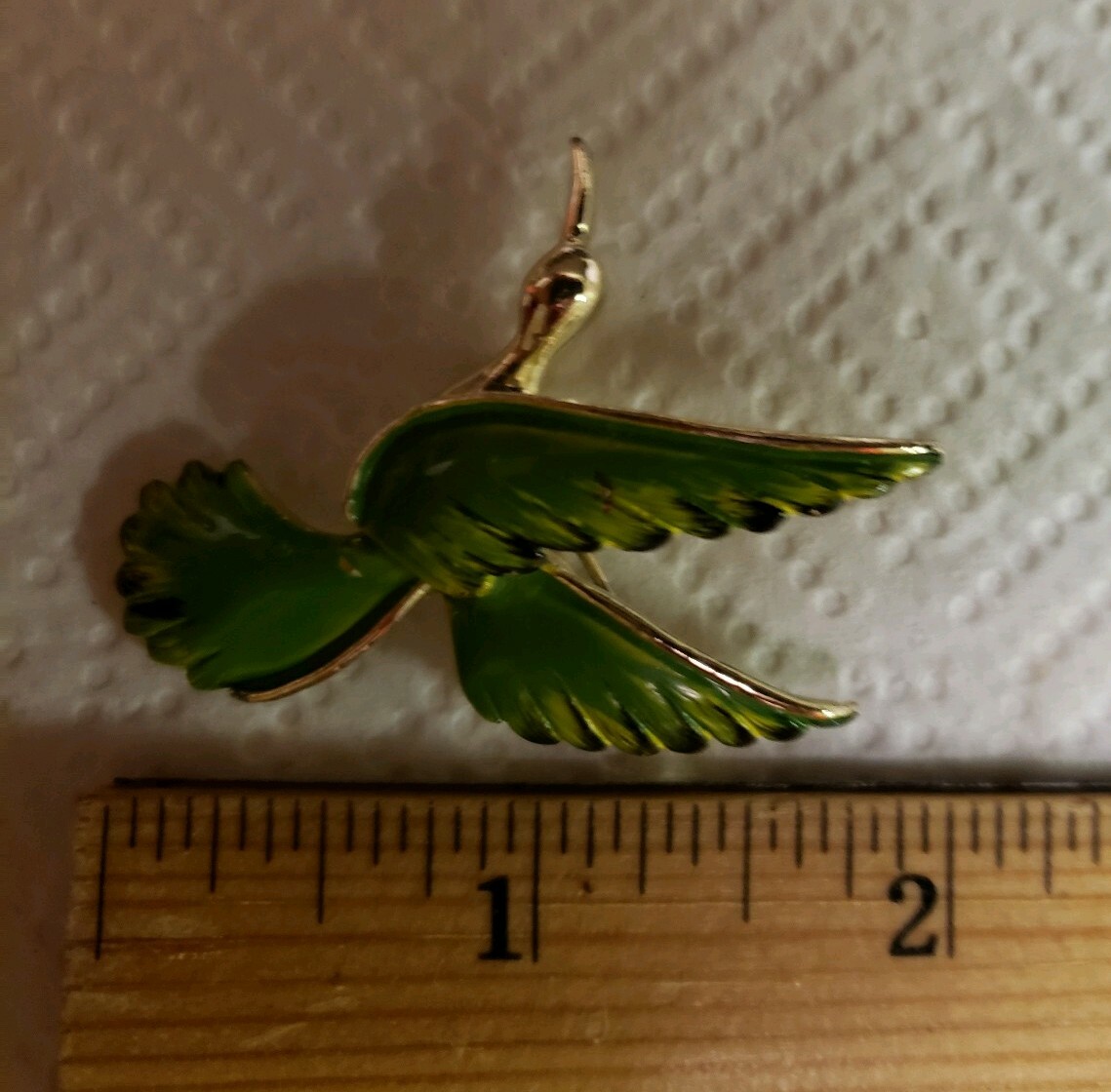 Green Enamelware Bird Brooch Pin
