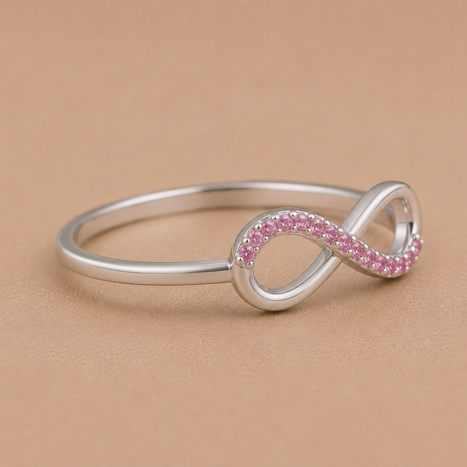 925 Sterling Silver Infinity Ring Pink Zircon Prong Set Dainty Stackable Women
