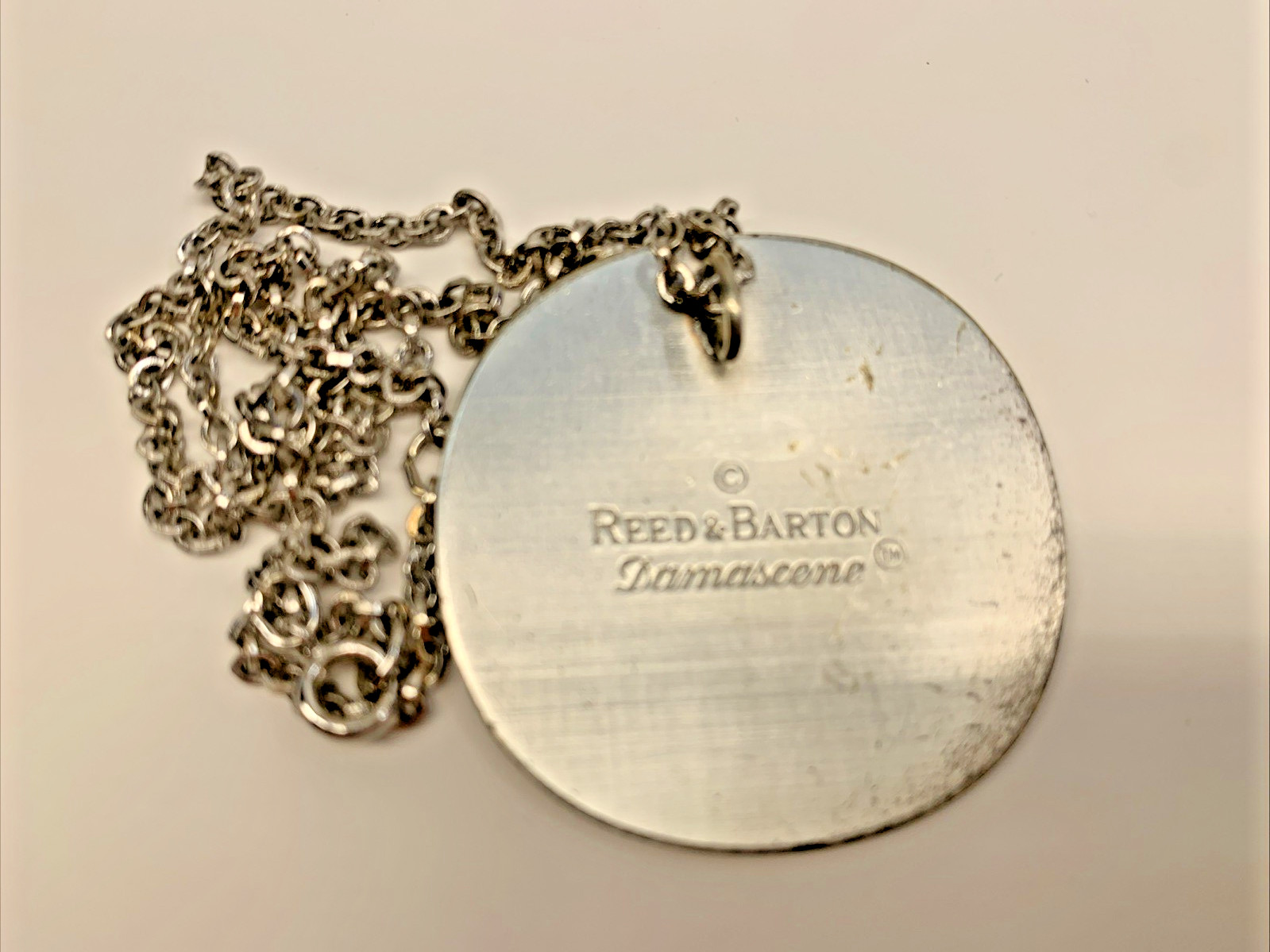 Vintage Reed and Barton Silver Tone Lion Face Pendant Necklace 17″