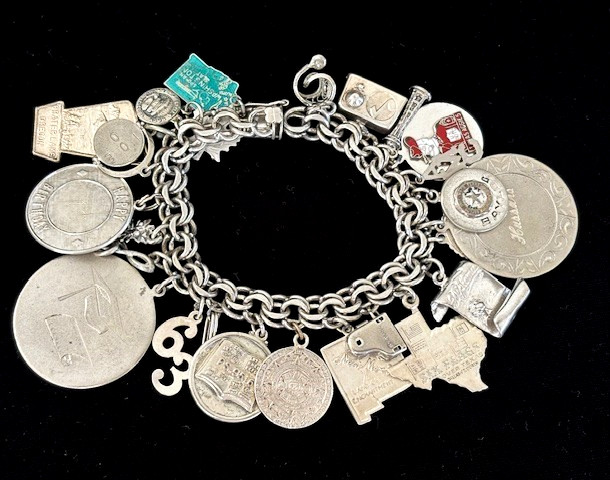 VTG 1960s Sterling 925 FAMILY & TRAVEL Charm Bracelet 23 Charms 7.25″ L – 93G