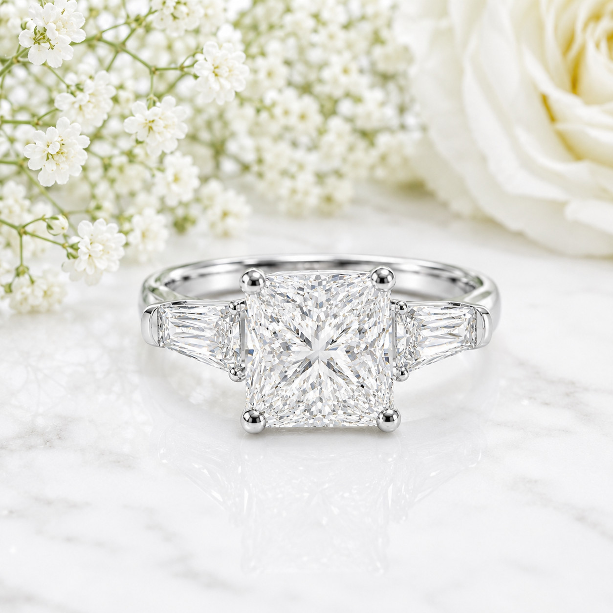 4.80 CT Princess Cut IGI Certified Lab Grown Diamond Wedding Ring 18K White Gold