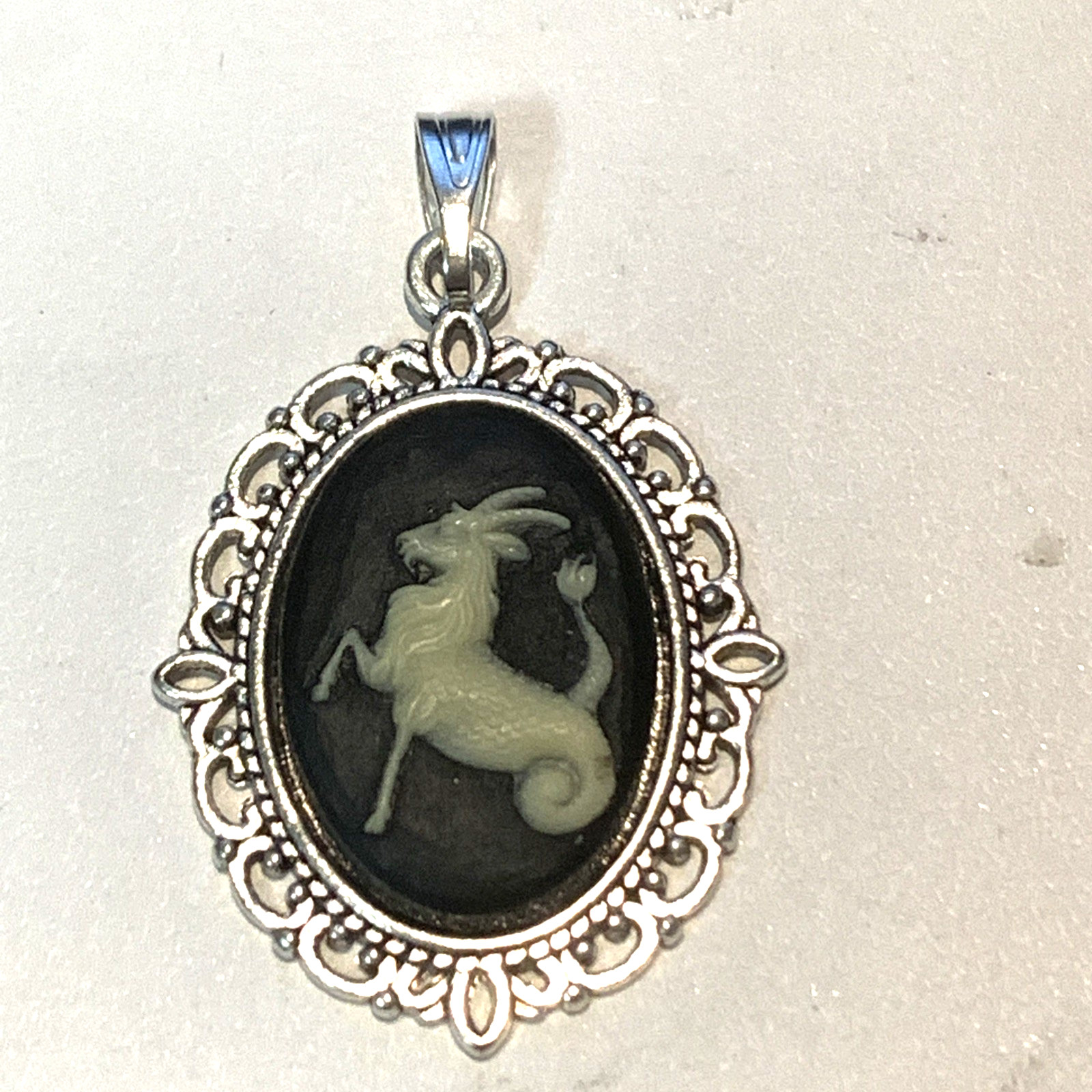 **HUGE SALE **VINTAGE ZODIAC PENDANT. black/silver-NEW- “CAPRICORN”