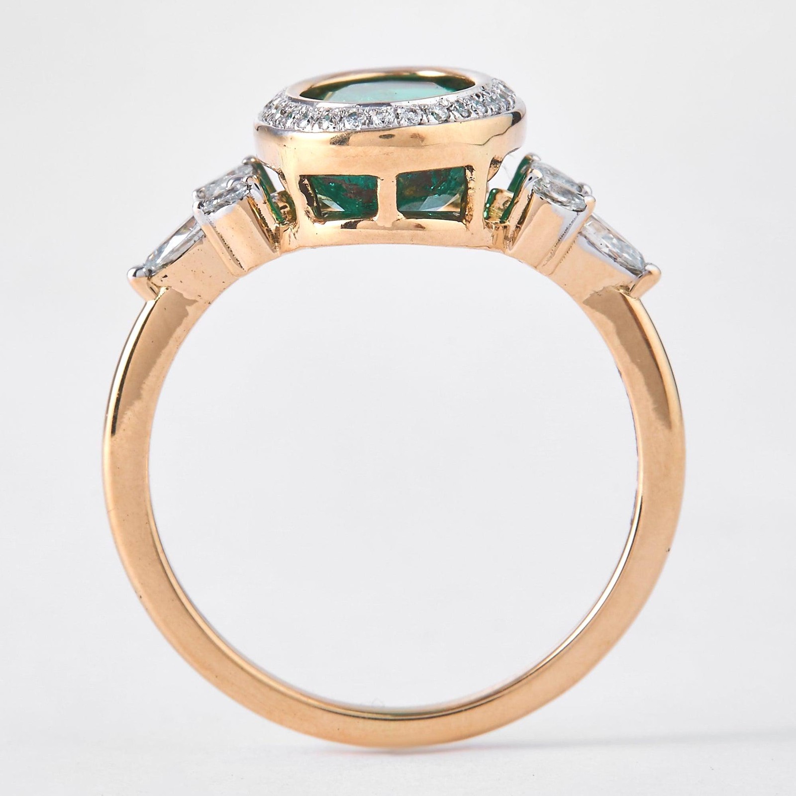 0.00 Natural Emerald Oval Halo Diamond Band Ring 14K Solid Gold Cluster Bezel
