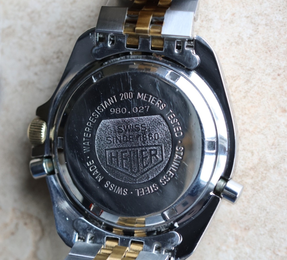 Pre TAG Heuer Jumbo 980.027 Mens 1000 Series Watch Black Gold Ana-Digital Rare