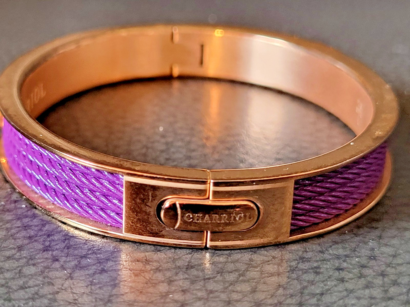 Charriol Forever Colors Plum Hinged Bangle Bracelet. With Box. Size L