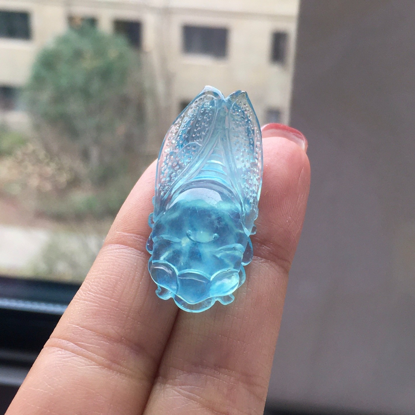 37.4*18.3*10.7mm Natural Aquamarine Gemstone Crystal Carved Pendant