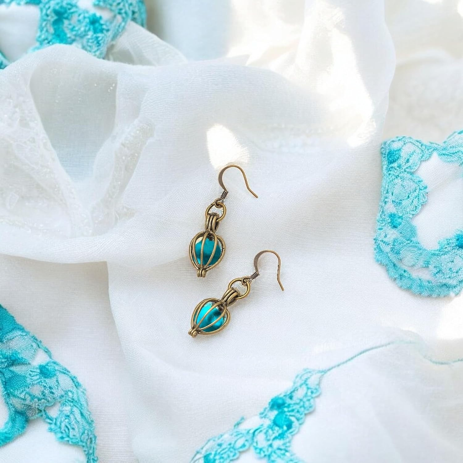 Antique Brass Dangle Earrings with Recycled Mason Jar Glass – Unique Jewelry
