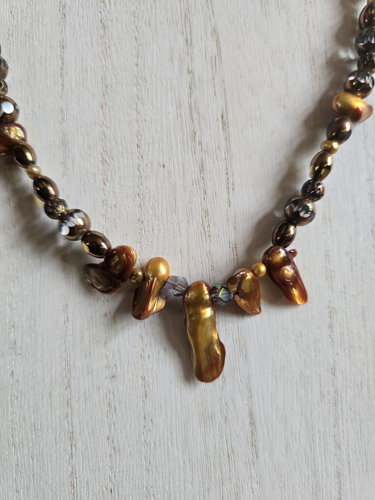 FreshWater Blister Pearl Orange Yellow Colorful Beachy Boho Strand Necklace 21in
