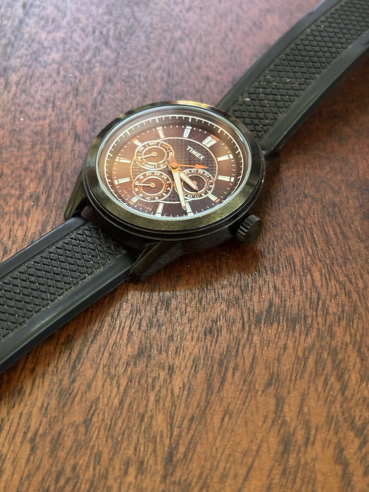 Timex Quartz Analog chronograph Black/Orange Dial Rubber strap