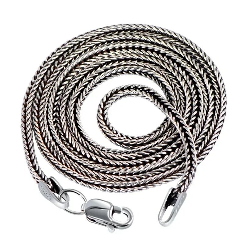 S925 Sterling Silver 3mm Foxtail Snake Bone Chain Necklace Men Vintage Style