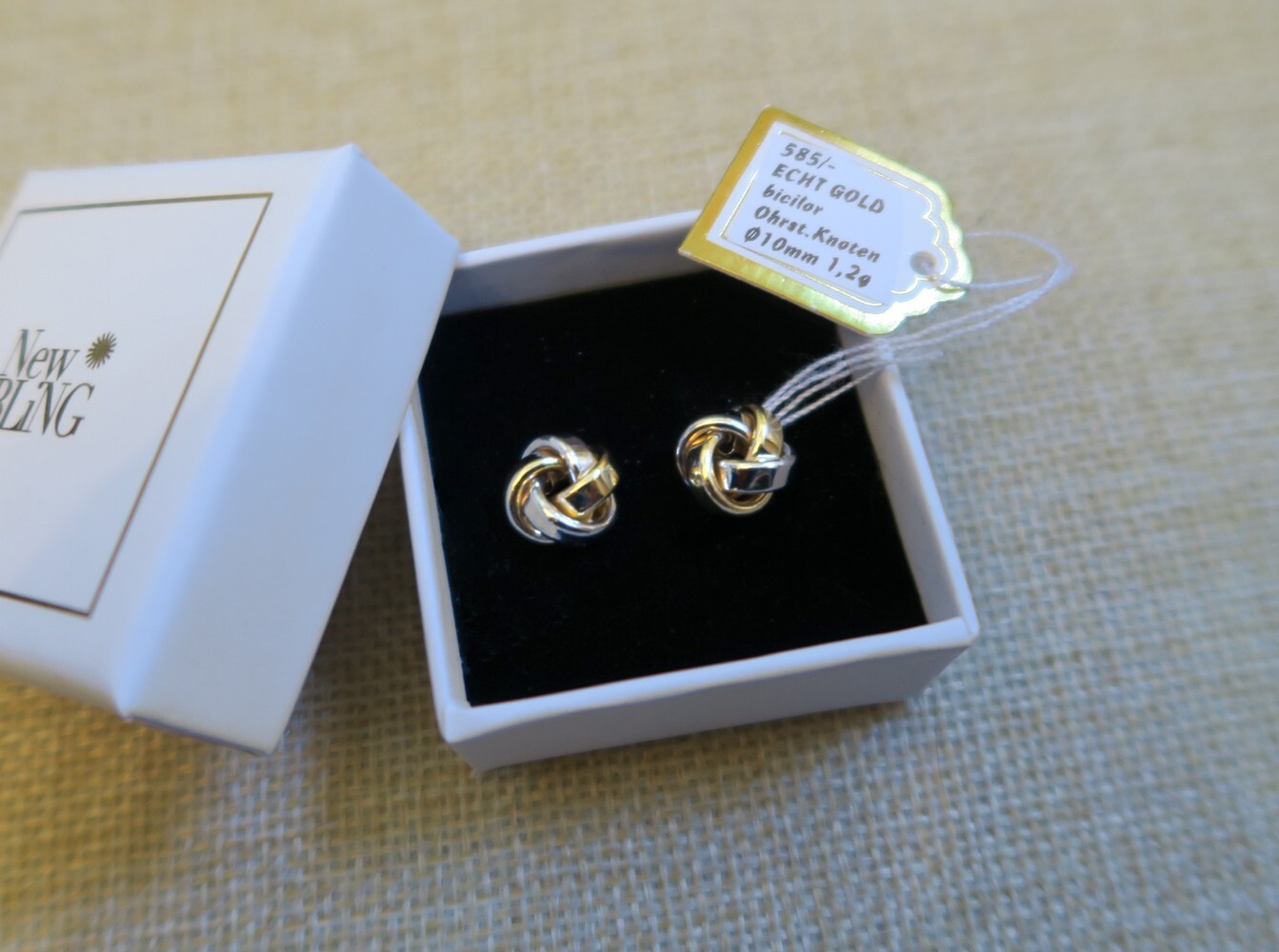 585 ECHT GOLD *** Ohrstecker Knoten bicolor 10 mm Ø