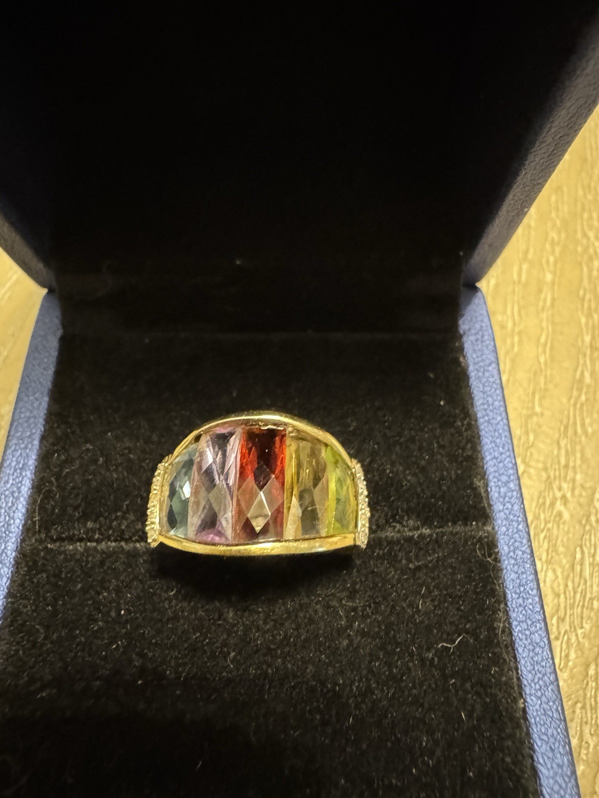 10K Real Gold Beautiful Diamond and Rainbow Multi-Gem Ring – Size 7
