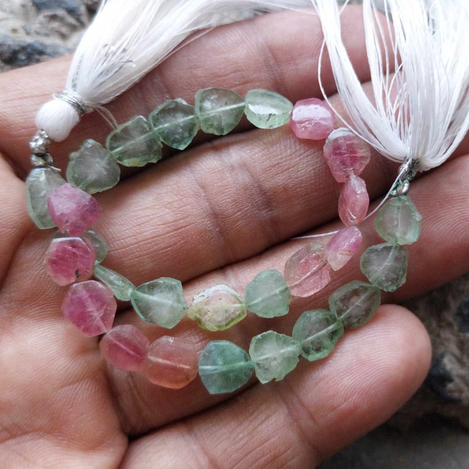 38 Carat 6×7 to 6.5×7.5 MM Natural Center Drilled Multi Tourmaline 8 inch Beads