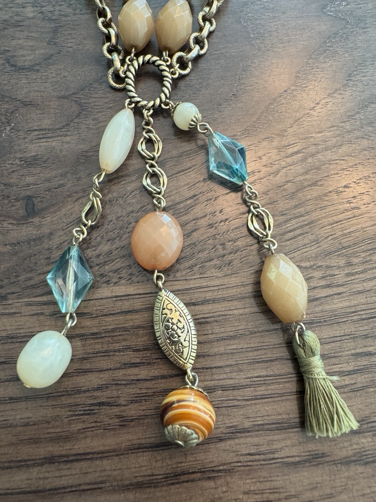 Vintage Style Green Blue Brown Beaded Necklace