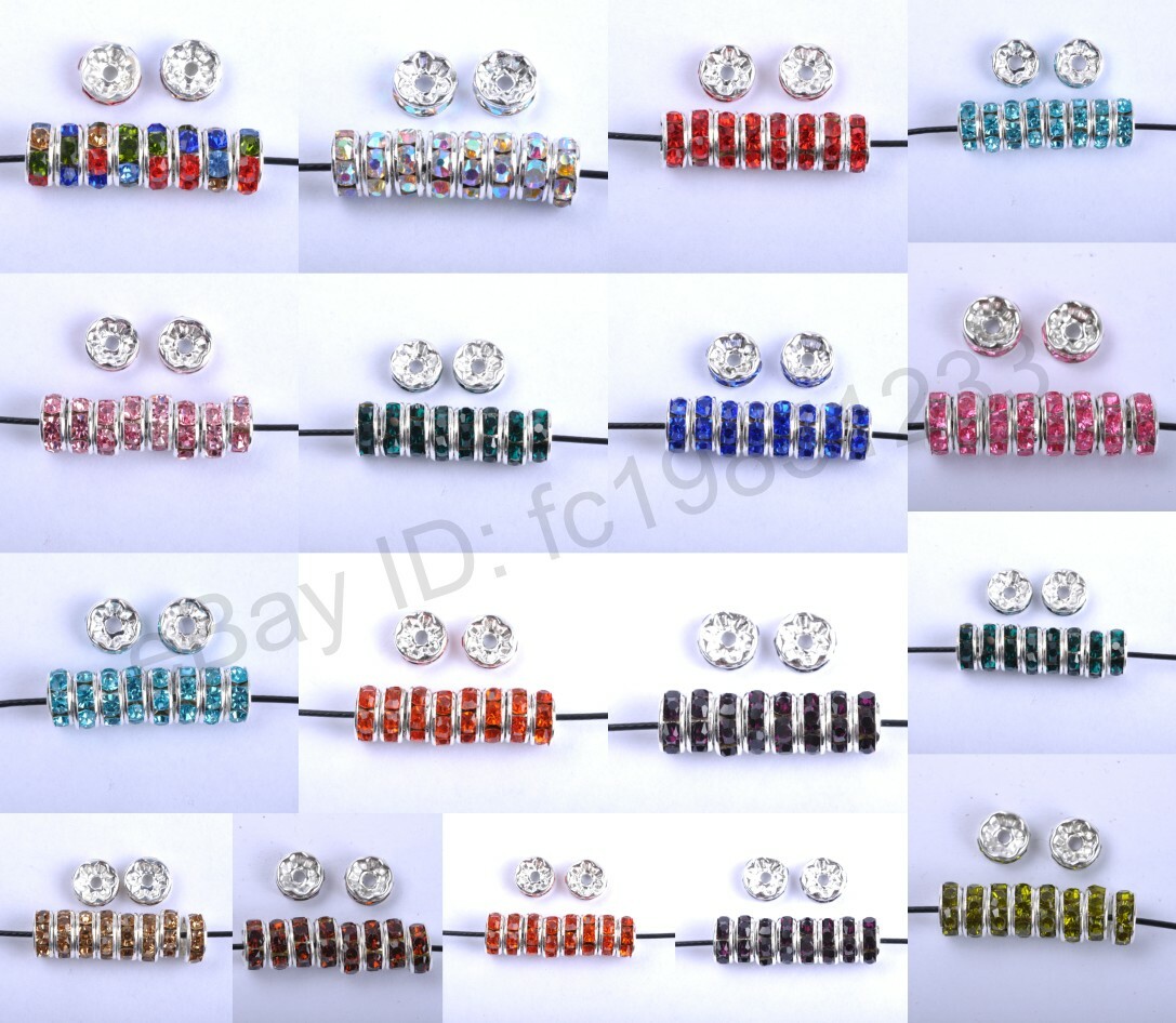100Pcs Czech Crystal Rhinestone Silver Rondelle Spacer Bead 4MM 5MM 6MM 8MM 10MM