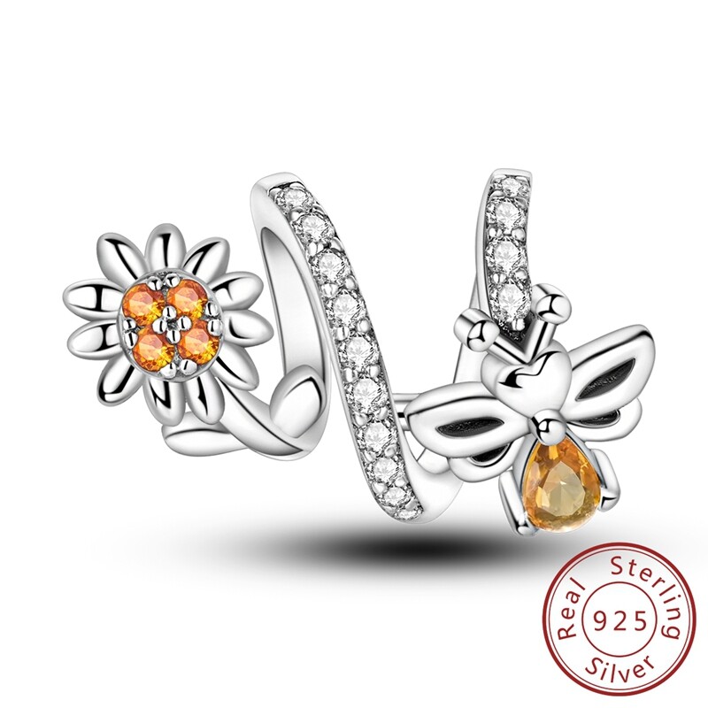 MULA 925 Sterling Silver DIY Charm CZ Sunflower Bees For Women Bracelet Necklace