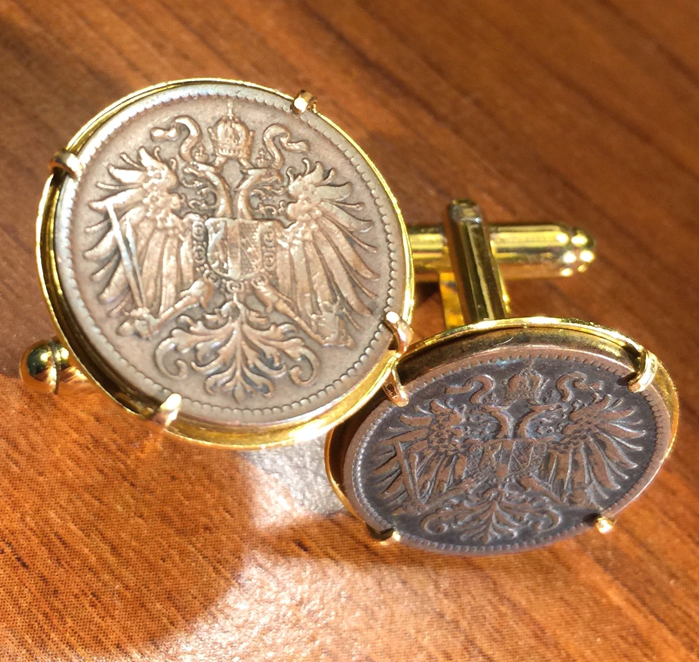Antique 1892-1916 Imperial Austria Double Eagle Austrian Bronze Coin Cufflinks!