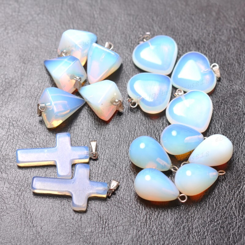 Wholesale White Opal Gemstone Heart-Shaped/Water Drop/Taper/Cross Charms Pendant