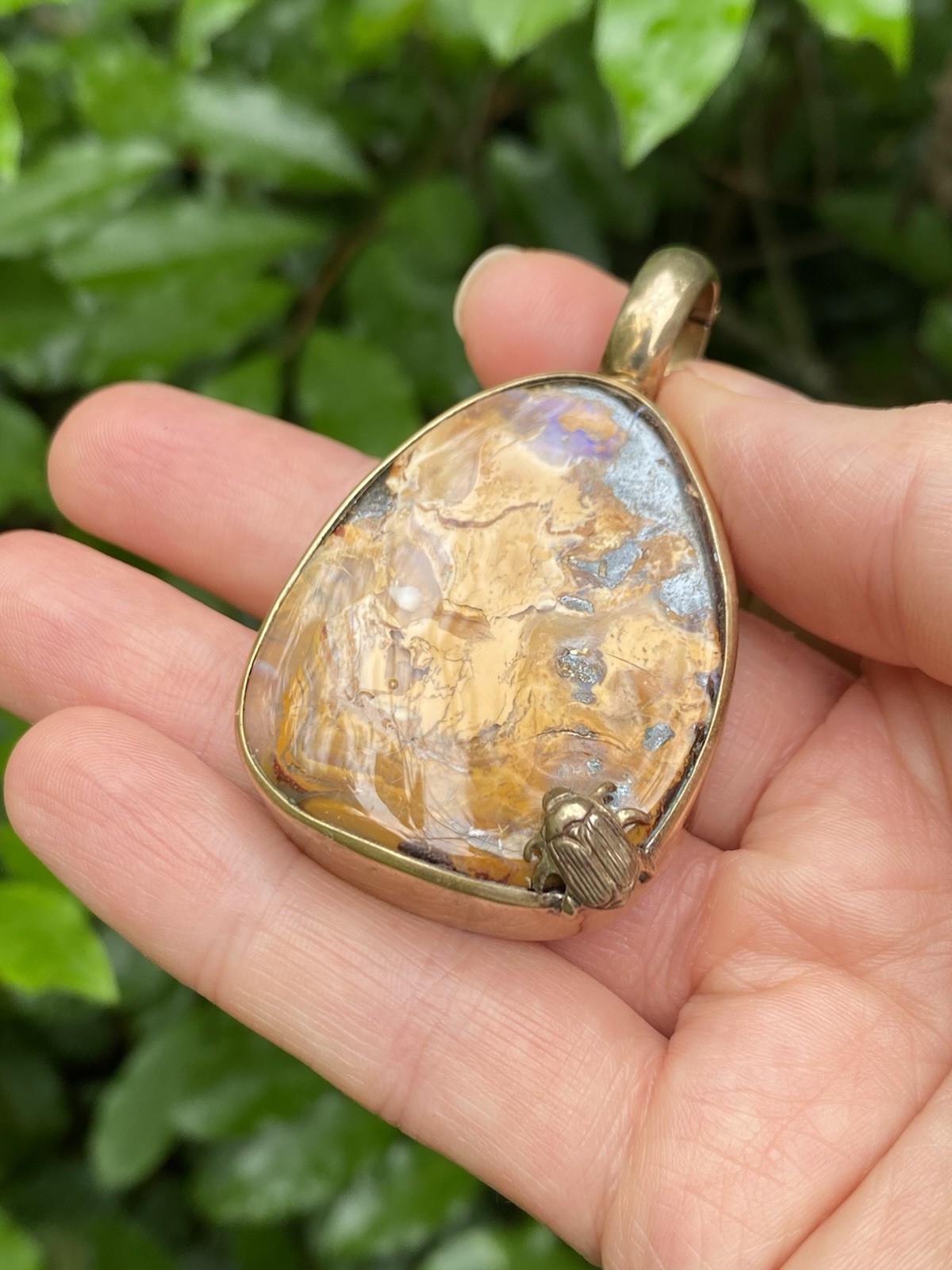 Large Stephen Dweck OOAK One-of-a-Kind bronze Opal pendant with Adam Beetle
