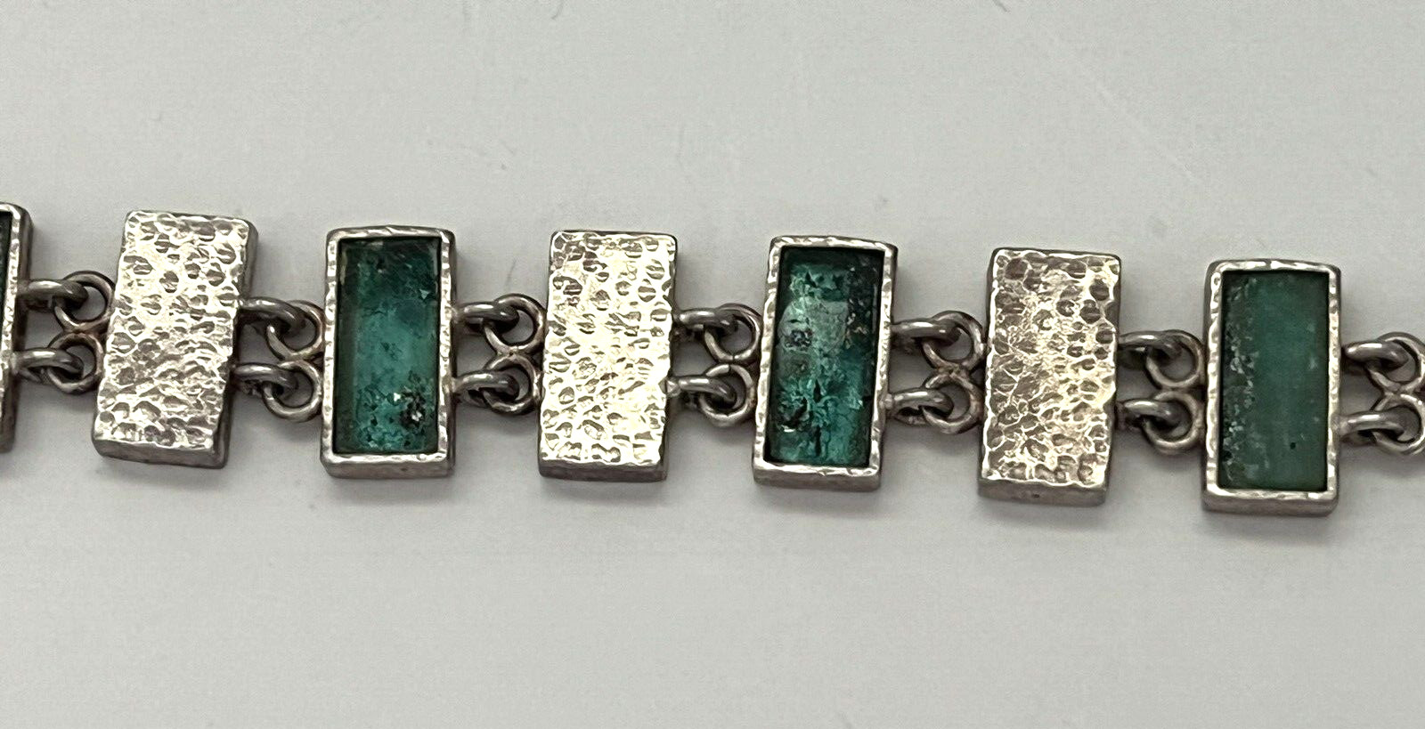 Roman Period Glass Fragments 200 B.C Set in 925 Silver Bracelet Vintage 2001