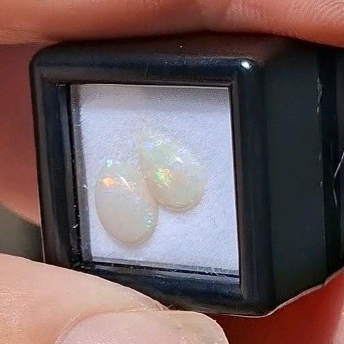 Natural Australian Lightning Ridge white Opals 5x7mm multicolour teardrop pair.