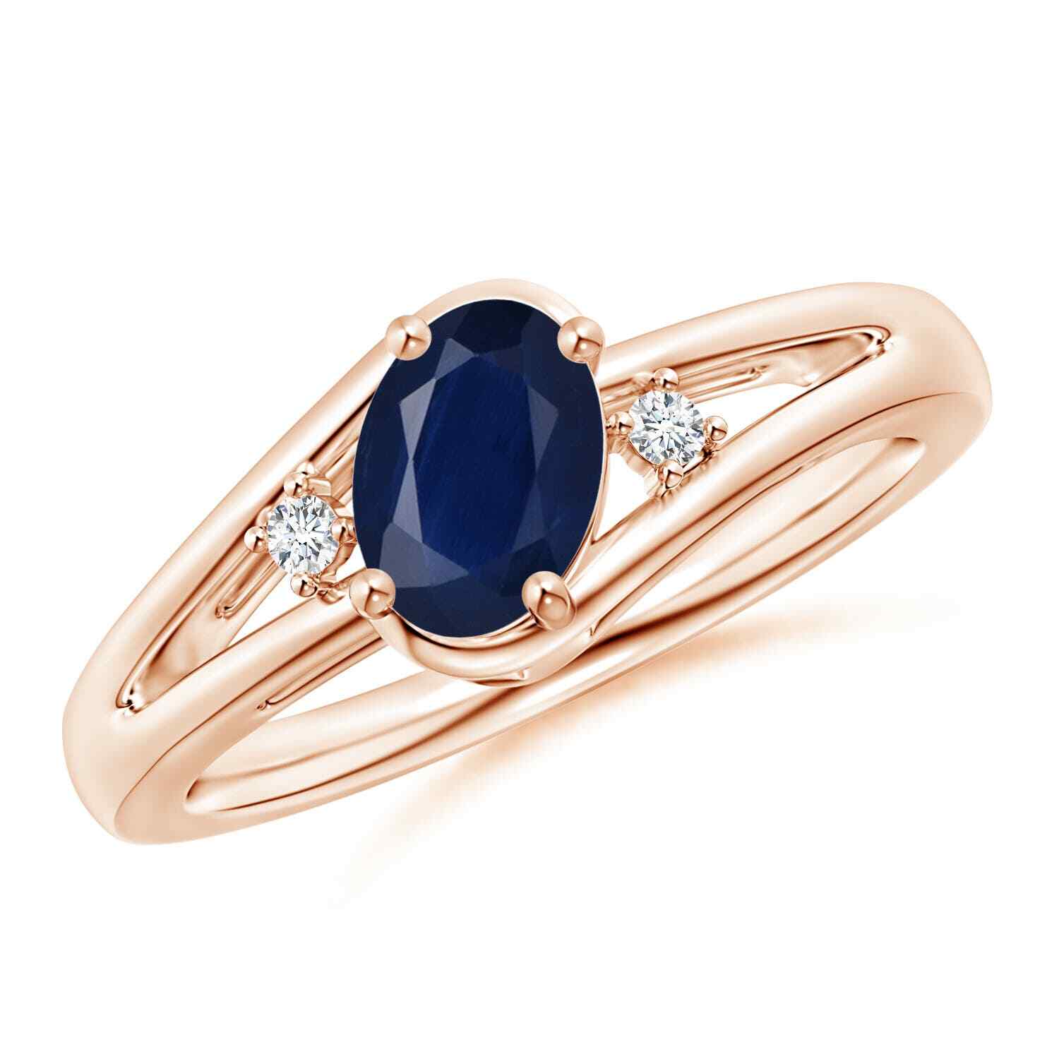 ANGARA 0.89 Ct Blue Sapphire and Diamond Split Shank Engagement Ring in 14K Gold