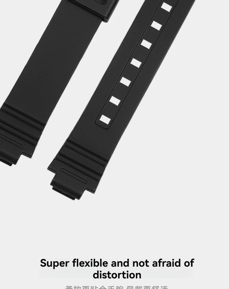 Rubber Resin Watch Strap for Ca.sio LA20WH-1B 14x10mm Black Convex Slim Band New