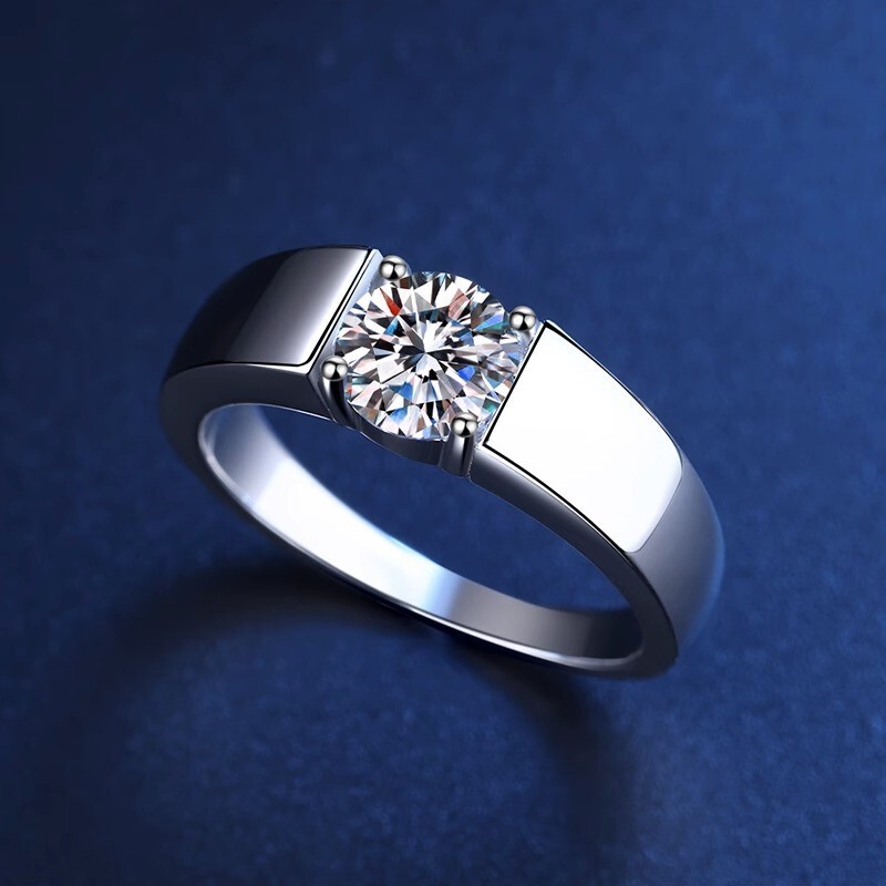 1CT 2CT Solitaire Moissanite Mens Engagement Ring Band Solid 925 Sterling Silver