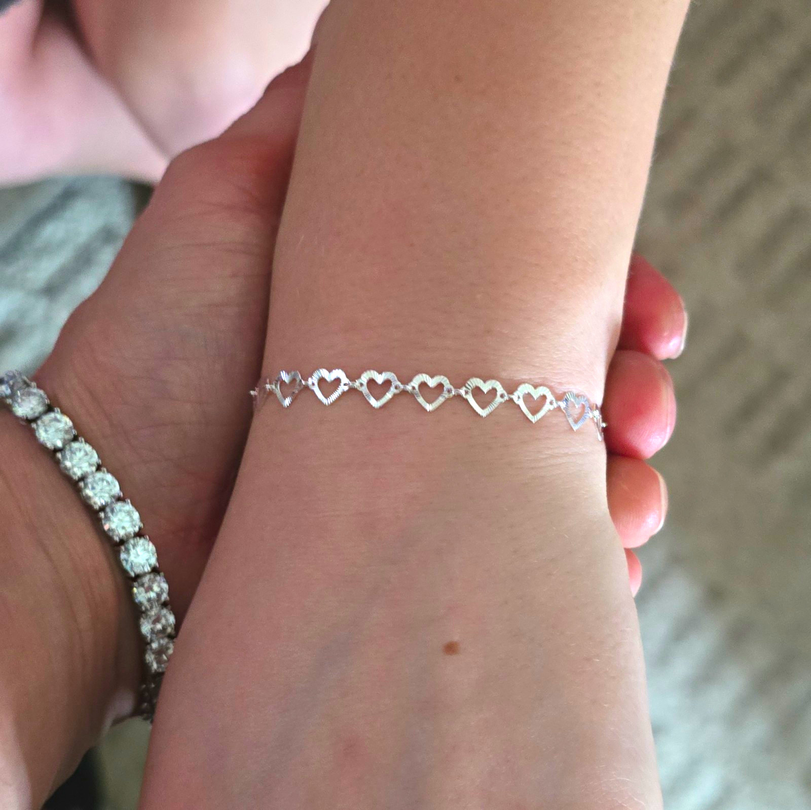Italian 925 Sterling Silver Heart Link Chain Bracelet 8in